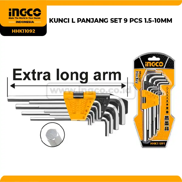 HHK11092 - KUNCI L PANJANG SET 9 PCS 1.5-10MM 