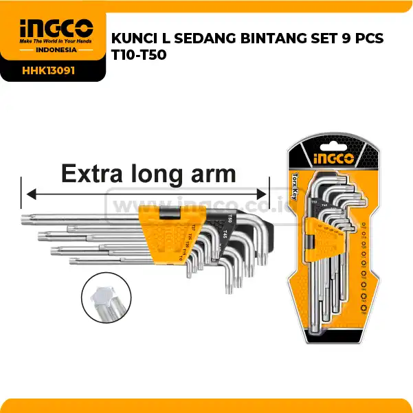 HHK13091 - KUNCI L SEDANG BINTANG SET 9 PCS T10-T50 